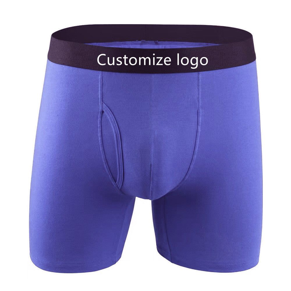 Men's Mid-Rise Boxer Briefs Breathable Long Tube Underwear Shorts with Customizable Logo Waist
