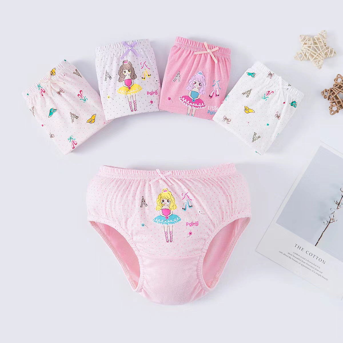 5PCS/BOX Gift Pack Little Girls' Soft Cotton Underwear Kids Cool Breathable Comfort Panty Briefs Toddler Undies