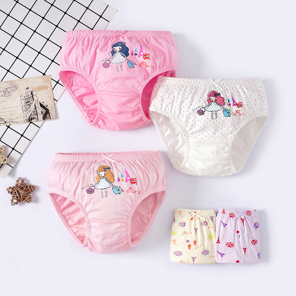5PCS/BOX Pack Cute Travelling Girl Panties Mix Colors Lovely Girl Underwear