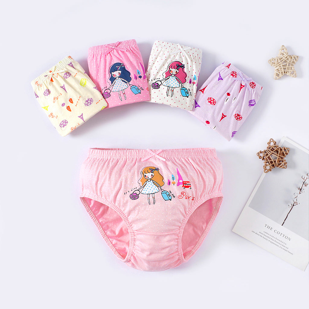 5PCS/BOX Pack Cute Travelling Girl Panties Mix Colors Lovely Girl Underwear
