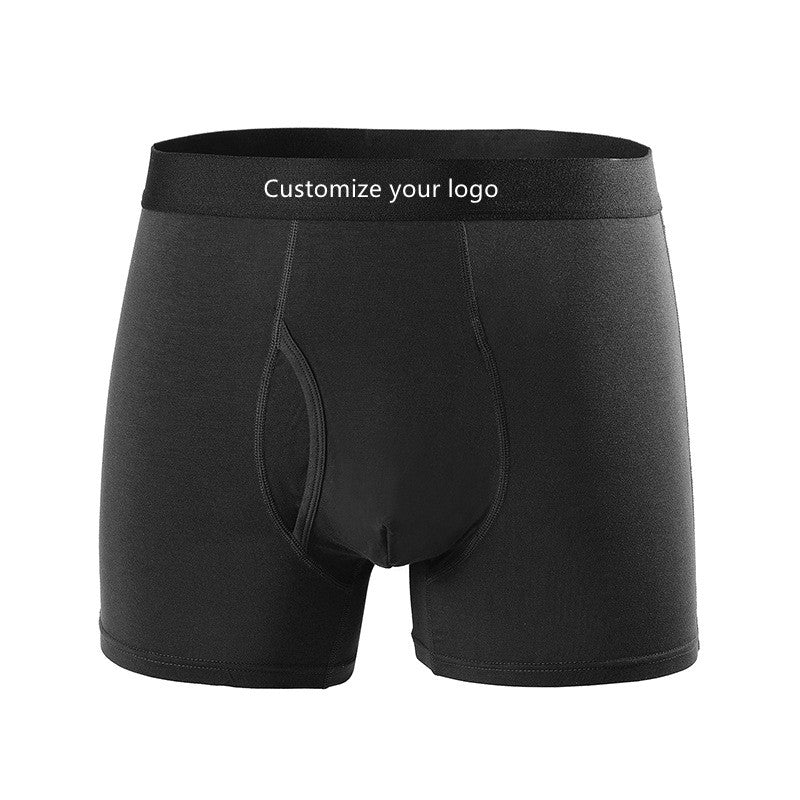 Customized Men's Breathable Long Underwear Black Mid-Rise Briefs Boxers