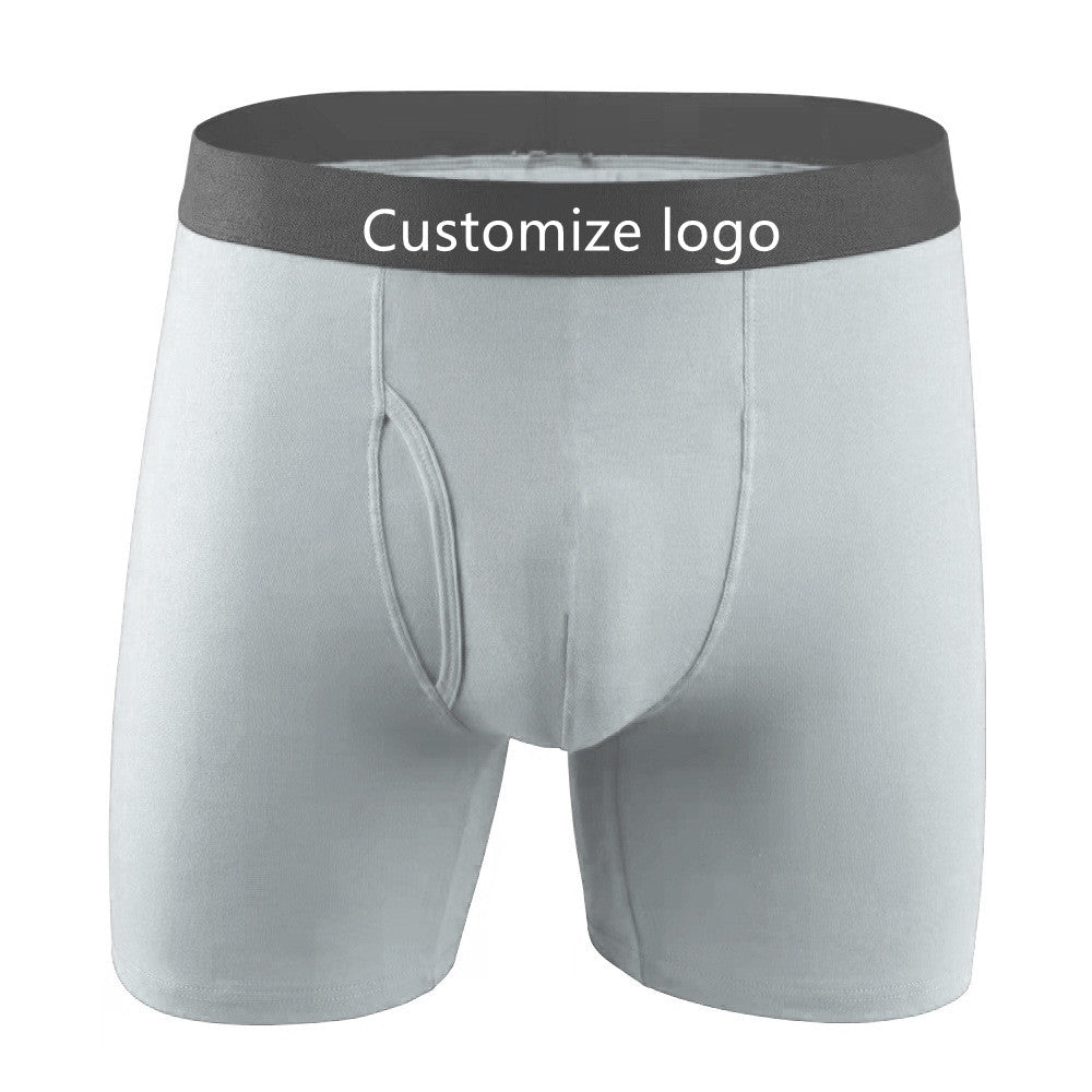 Men's Mid-Rise Boxer Briefs Breathable Long Tube Underwear Shorts with Customizable Logo Waist