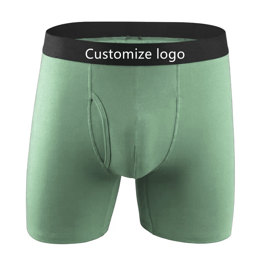 Men's Mid-Rise Boxer Briefs Breathable Long Tube Underwear Shorts with Customizable Logo Waist